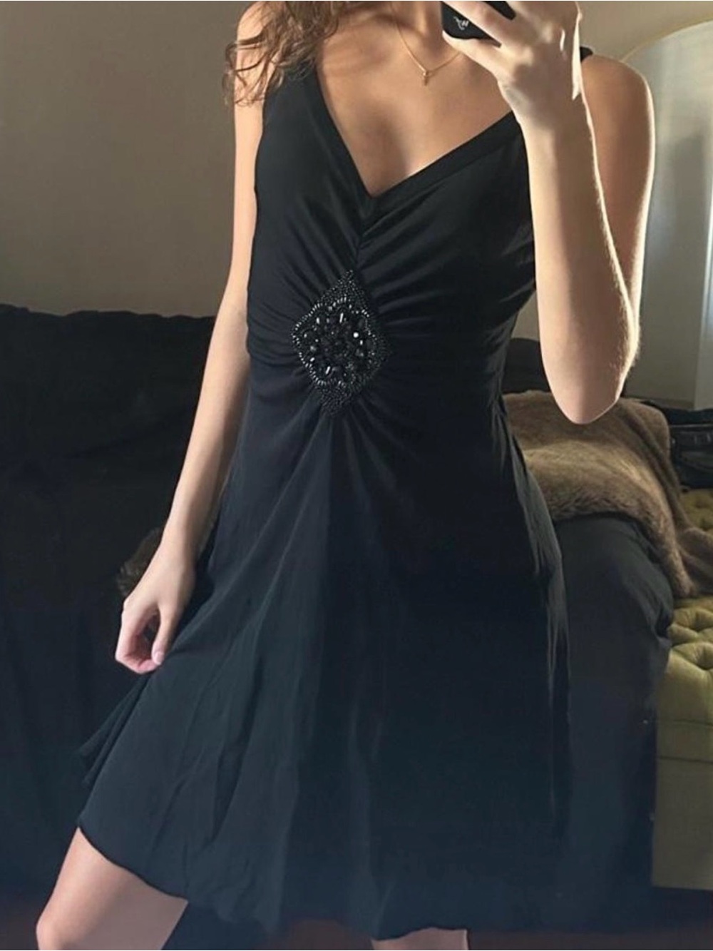 Moschino Black Beaded V-Neck Mini Dress